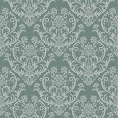 Obraz premium Seamless green floral damask wallpaper. Available in vector format. Vector format is Adobe illustrator EPS file, compressed in a zip file. The document can be scaled to any size without loss of qualit