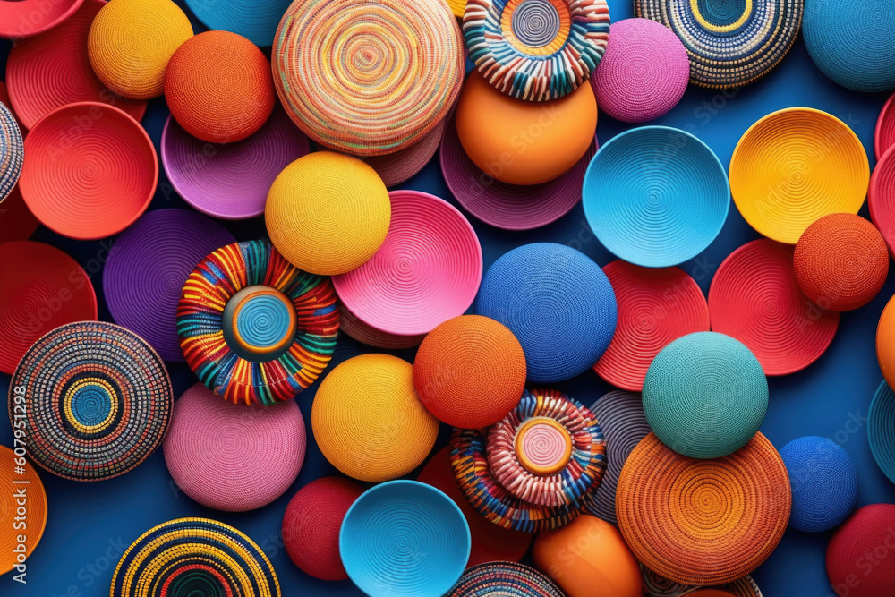 Poster colored background made of colorful round shapes. textured layers. generative ai