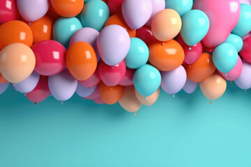 Heap of colorful balloons. Festive background. Balloon garland decoration. Generative AI