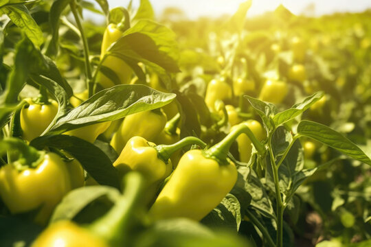 Growing bell peppers. Agricultural landscape. The concept of natural farming. Generative AI