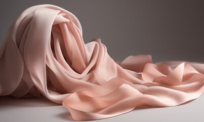 a pink silk fabric on a white surface with a gray background.  generative ai