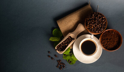 Coffee, Coffee beans, Coffee beans isolated on white background, Cup of coffee, black coffee