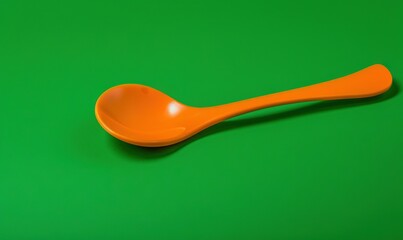  an orange spoon sitting on top of a green table top.  generative ai