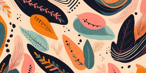 Abstract botanical shapes ethnic style pattern. Collage contemporary print. Fashionable template for design, Generative AI