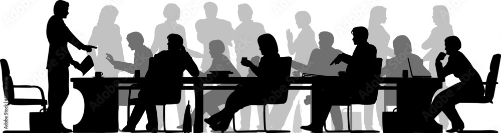 Aufkleber editable vector foreground silhouette of people in a meeting with all figures and other elements as 