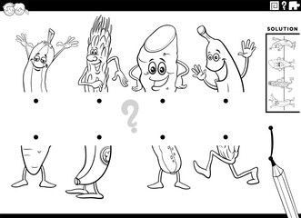 match halves game with cartoon fruit and vegetables coloring page