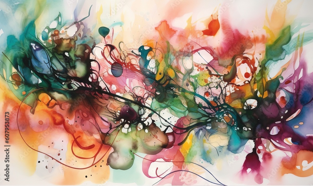Poster a painting with lots of different colors and shapes on it. generative ai