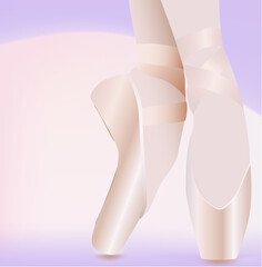 elegant ballerina feet, standing on ballet shoes. Vector illustration.
