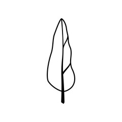 Tall black tree with crown, branch, trunk. Plant silhouette. Clipart.