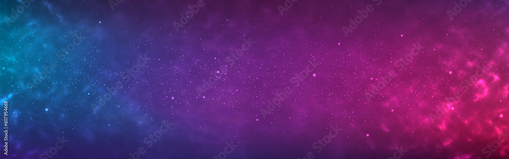 Wall mural cosmos wallpaper. wide colorful universe with starry nebula. realistic space poster template. magic 
