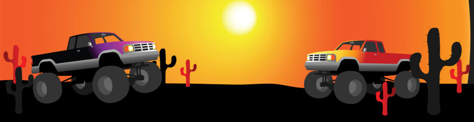 monster truck desert banner, vector illustration