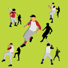 baseball players silhouettes, vector illustration