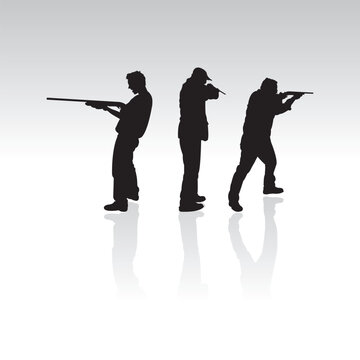 three silhouettes with guns, vector illustration
