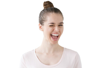 Winking girl wearing pink t-shirt