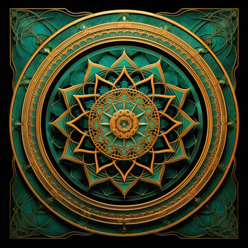Green and golden mandala. Ai generated