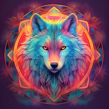Neon dog mandala. AI generated