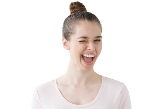 Winking girl wearing pink t-shirt