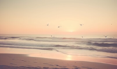  a flock of birds flying over the ocean at sunset or dawn.  generative ai