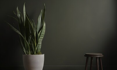  a large plant in a white pot next to a stool.  generative ai