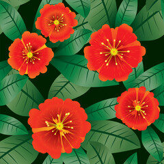 Abstract flowers background. Seamless. Orange - green palette. Vector illustration.