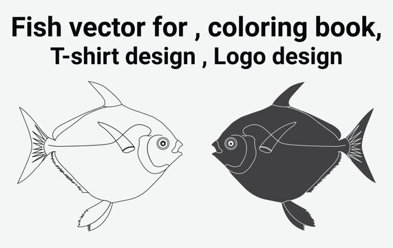 Fish line art, fish hand drawing vintage engraving illustration. Fish line art for coloring book, T-shirt design, Logo design, 