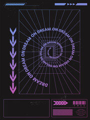 Poster mockup in trendy style with futuristic elements. Template for invitation, poster, clothing