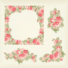 old vintage roses pattern, frame and elementa