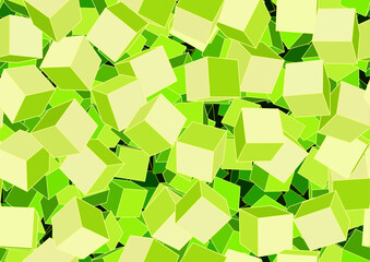 Vector illustration of style green seamless background made of many funky cubes