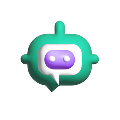 Isolated 3d chatbot minimal icon on color background, 3d chat gtp icon, 3d open ai icon, artificial intelligence 3d render illustration.	
