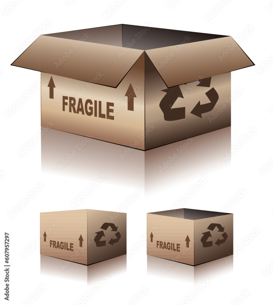 Poster 3d shipping boxes with reflection, shadow and 
