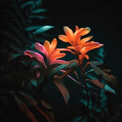 tropical flowers in bright orange created with Generative AI technology