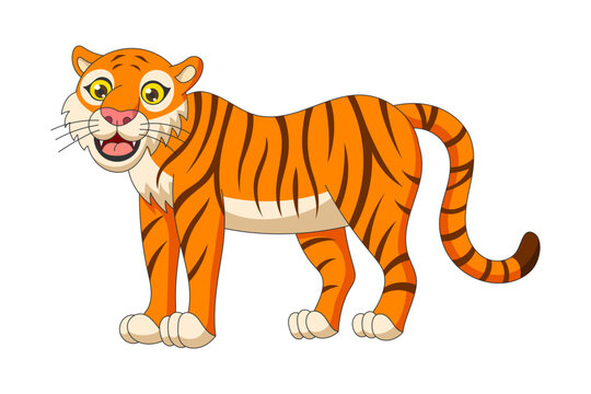 Cute cartoon red striped tiger. Drawing african baby wild smiling character. Kind smiling jungle safari animal. Creative graphic hand drawn print. Vector eps illustration