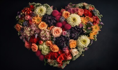  a heart - shaped arrangement of flowers arranged in a bouquet.  generative ai