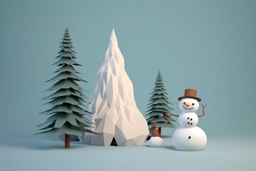 Fototapeta premium A low poly illustration of a snowman Generative Ai