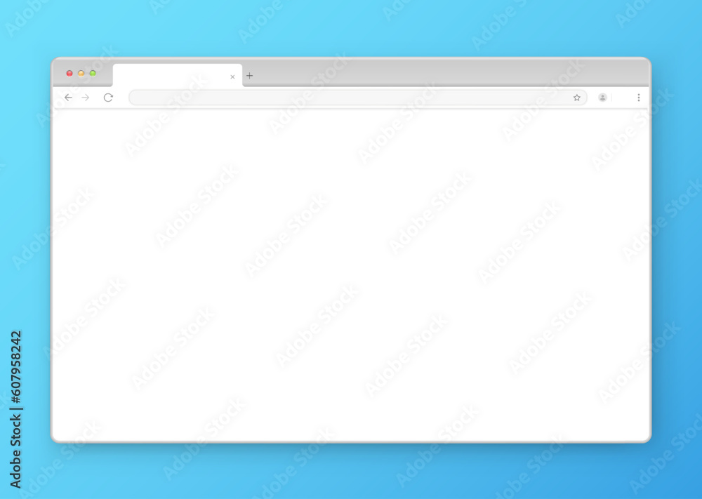 Fototapete Web browser window design on a blue background. Vector frame of a website template with a shadow. An empty layout of the website's computer screen with a search bar and buttons. Vector illustration