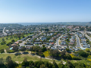 Aerial view of house in La Mesa City in San Diego, California, USA