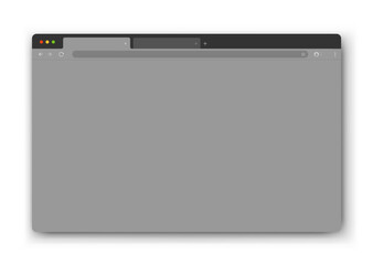 The design of the web browser window in gray on a white background. Vector frame of a website template with a shadow. Vector EPS 10.