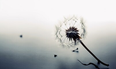  a dandelion blowing in the wind on a table.  generative ai