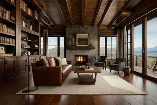 Living room interior in loft, industrial style