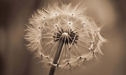  a close up of a dandelion with a brown background.  generative ai