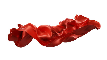Red silk fabric design element, 3d rendering silk cloth material flying in the wind. Waving satin cloth isolated on transparent PNG background