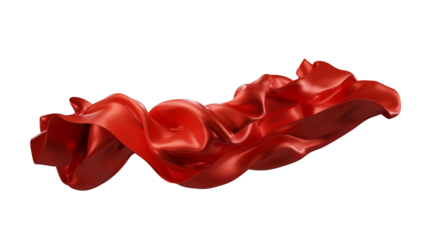 Red silk fabric design element, 3d rendering silk cloth material flying in the wind. Waving satin cloth isolated on transparent PNG background