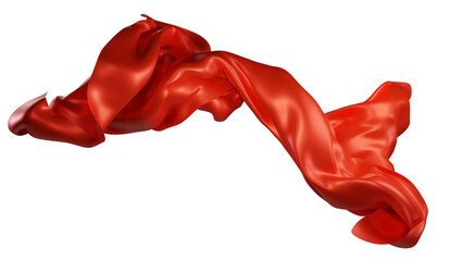 Red silk fabric design element, 3d rendering silk cloth material flying in the wind. Waving satin...