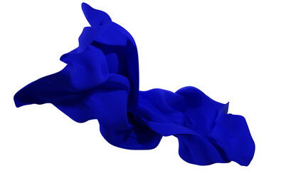 Fototapeta premium Blue matt fabric design element, 3d rendering matt cloth material flying in the wind. Waving satin cloth isolated on transparent PNG background