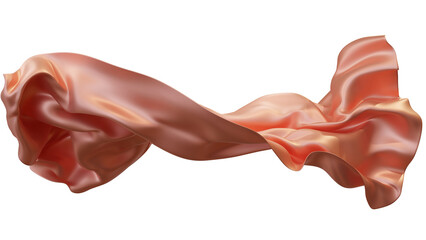 Peach silk fabric design element, 3d rendering silk cloth material flying in the wind. Waving satin...