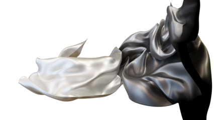Gray silk fabric design element, 3d rendering silk cloth material flying in the wind. Waving satin cloth isolated on transparent PNG background