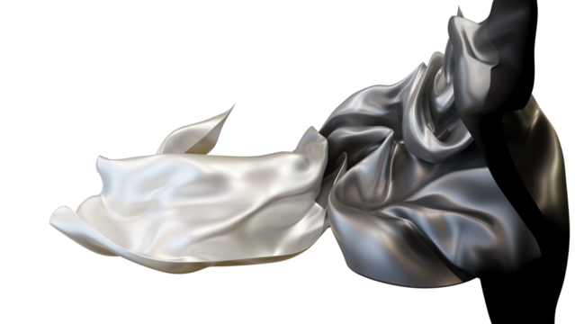 Gray silk fabric design element, 3d rendering silk cloth material flying in the wind. Waving satin cloth isolated on transparent PNG background