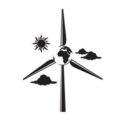 renewable energy icon with wind turbine isolated on white background