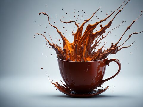Splash of coffee in the falling cup. Generative AI

