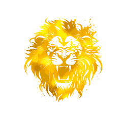 Abstract watercolor yellow golden lion head. Lion portrait painting in watercolor style. Vector illustration